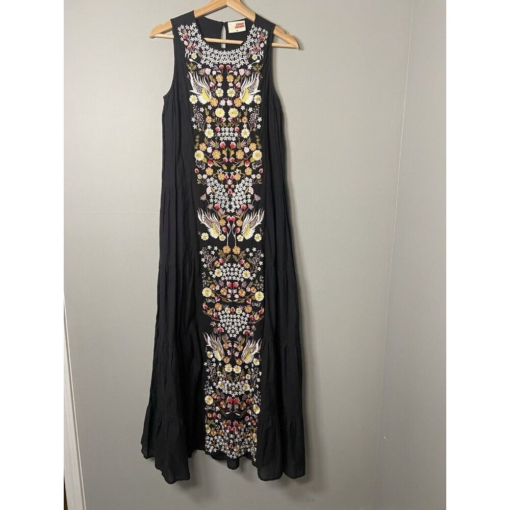 Anthropologie Samant Chauhan Floral Embroidered Tiered Maxi Dress Women's 0 (S)‎